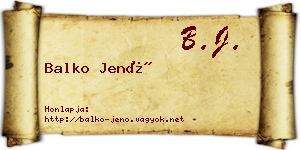 Balko Jenő névjegykártya